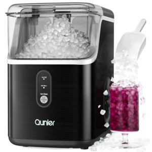 Qunler Nugget Ice Maker Countertop 44lbs Per Day Chewable Pebble Nugget Ice Machine Touch Screen Home Kitchen Office Stainless Steel Black