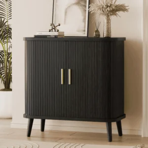 Rendpas 55 L Sideboard Buffet Cabinet Storage Fluted Accent Storage Cabinet Doors Adjustable Shelves Living Room Dining Room Kitchen Black