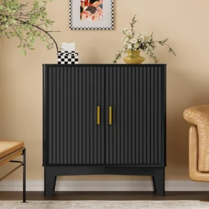 Rendpas 55 L Sideboard Buffet Cabinet Storage Fluted Accent Storage Cabinet Doors Adjustable Shelves Living Room Dining Room Kitchen Black