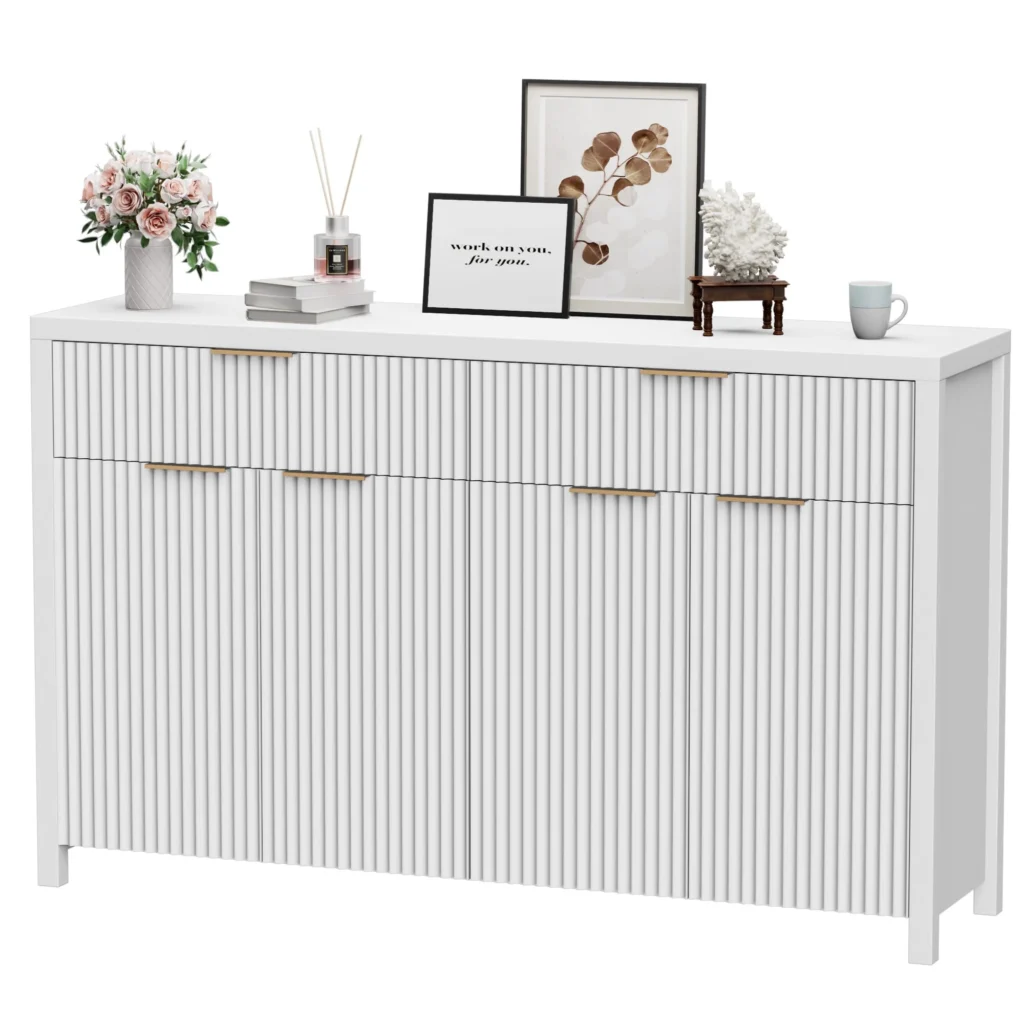 Rendpas 55 L Sideboard Buffet Cabinet Storage Fluted Accent Storage Cabinet Doors Adjustable Shelves Living Room Dining Room Kitchen Black