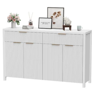 Rendpas 55 L Sideboard Buffet Cabinet Storage Fluted Accent Storage Cabinet Doors Adjustable Shelves Living Room Dining Room Kitchen Black