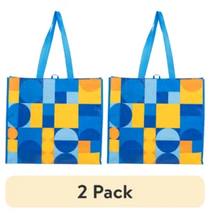 Reusable Multi Functional Wide Grocery Bag Blue and Yellow Abstract Design