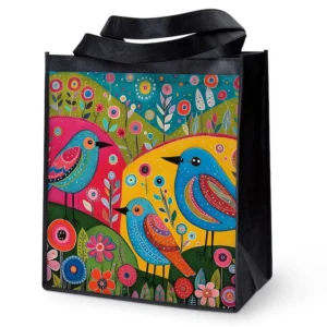 Reusable Multi Functional Wide Grocery Bag Blue and Yellow Abstract Design