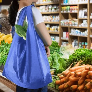 Reusable Multi Functional Wide Grocery Bag Blue and Yellow Abstract Design