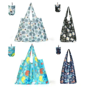 Reusable Multi Functional Wide Grocery Bag Blue and Yellow Abstract Design