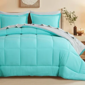 RUIKASI 7 Pieces Turquoise Light Grey Queen Bed Comforter Set with Sheets Bed in a Bag with Comforter and All Season Sheets Pillowcases