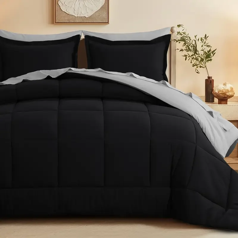 RUIKASI 7-Piece Queen Comforter Set – Turquoise Light Grey Bed in a Bag — alternate angle showing full product
