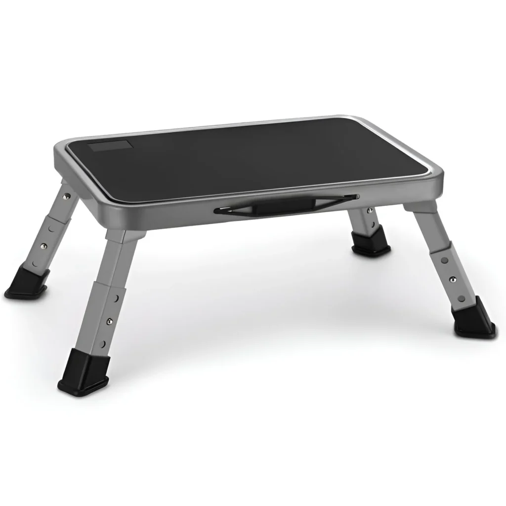 RV Folding Step Stool 19×12 Platform – 1000 lbs Anti-Slip Support — close-up detail of design and finish