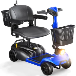 SACVON 4 Wheels Mobility Scooter with Cane Holder for Seniors Electric Folding Wheelchair Device for Travel Blue