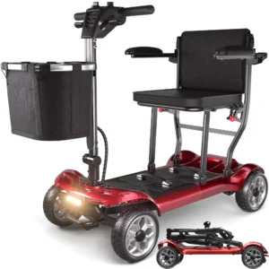SACVON Foldable 4 Wheels Mobility Scooter for Seniors Aluminum Structure Lithium battery Suitable for travel 300 lbs Red