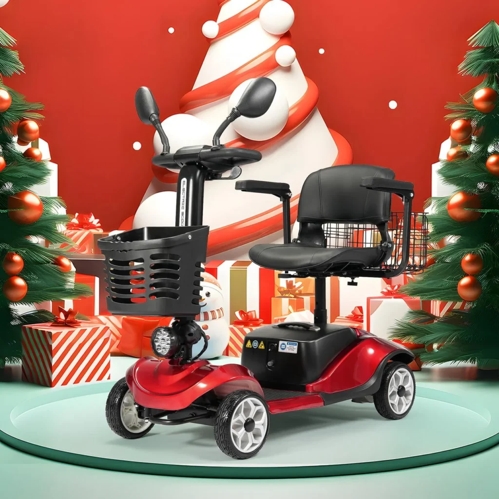 SACVON Foldable 4-Wheel Mobility Scooter – Lightweight & Travel Ready — alternate angle showing full product