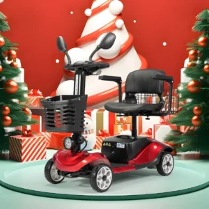 SACVON Foldable 4 Wheels Mobility Scooter for Seniors Aluminum Structure Lithium battery Suitable for travel 300 lbs Red