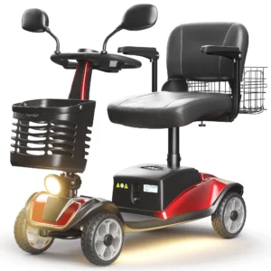 SACVON Foldable 4 Wheels Mobility Scooter for Seniors Aluminum Structure Lithium battery Suitable for travel 300 lbs Red