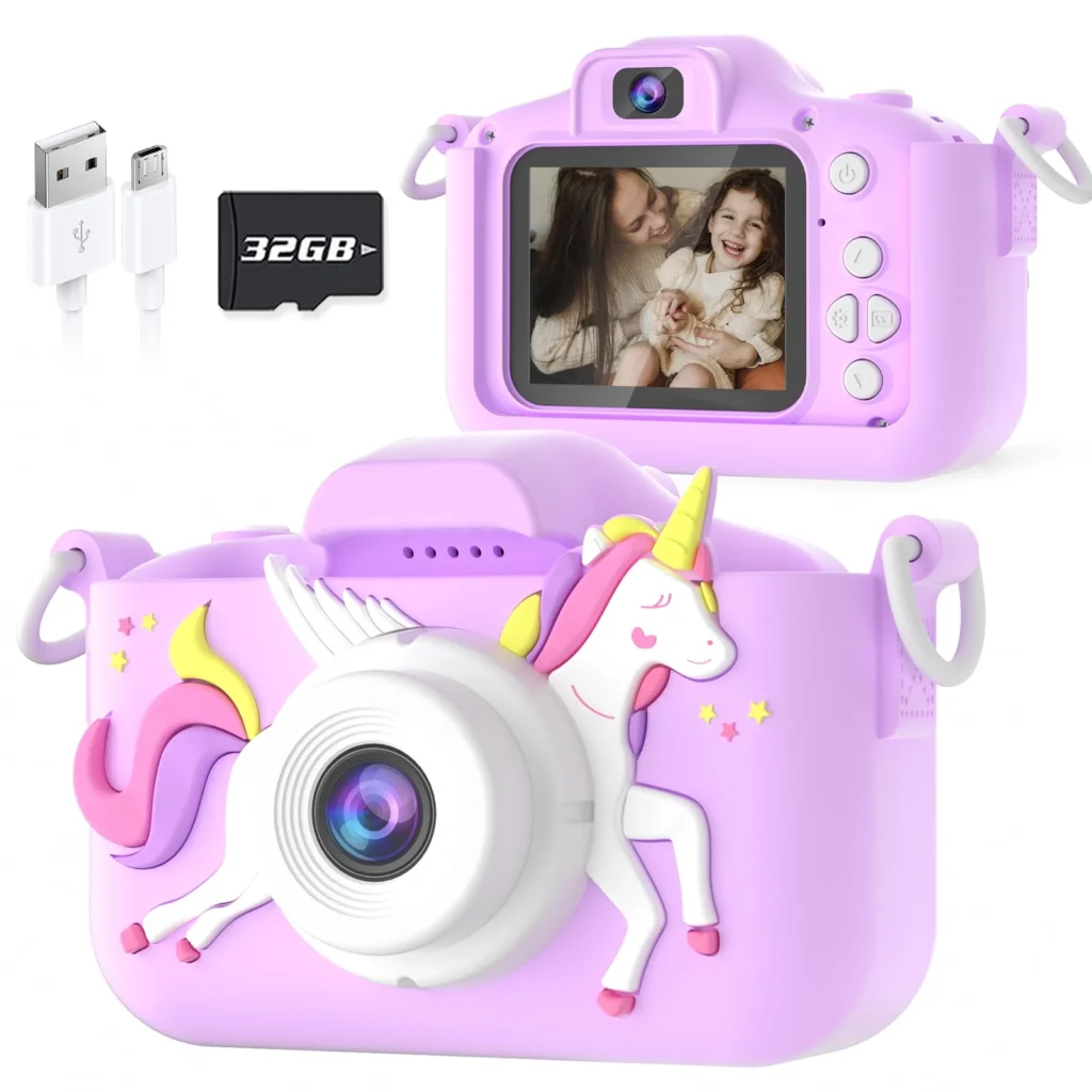 Seckton Upgrade Kids Camera with Cute Silicone Cover Toy Cameras for Girls Age 3 10 Christmas Birthday Gifts Purple