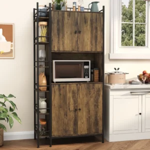 SEEDAY Arched Kitchen Pantry Cabinet 70 Inch Open Shelf Storage Cabine with 2 Doors 3 Shelves Black