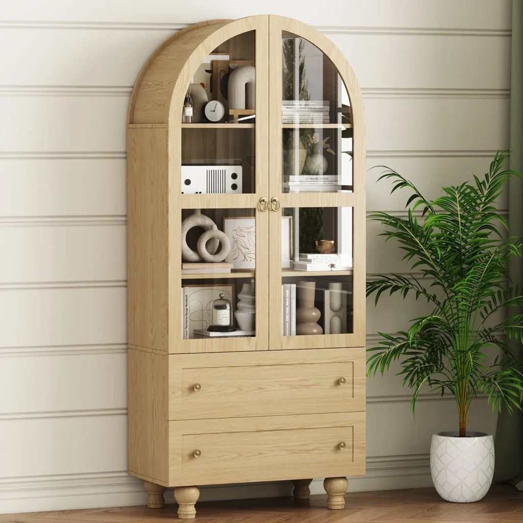 SEEDAY Arched Kitchen Pantry Cabinet – 70-inch Modern Storage — close-up detail of design and finish