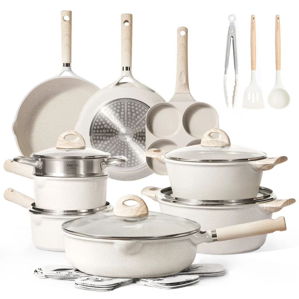 Sensarte 21-Piece Granite Cookware Set – Toffee Brown Nonstick β close-up detail of design and finish