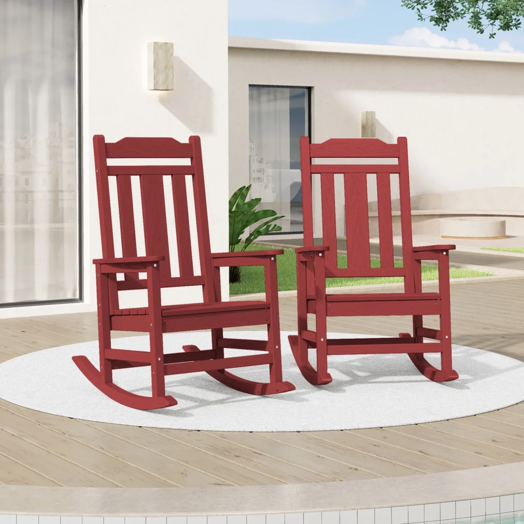 SERWALL Outdoor Rocking Chair Set of 2 HDPE Patio Rocker for Lawn Porch Black