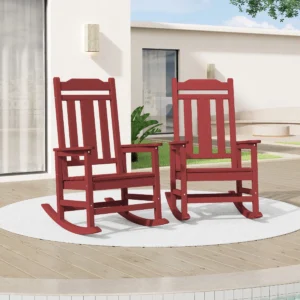 SERWALL Outdoor Rocking Chair Set of 2 HDPE Patio Rocker for Lawn Porch Black