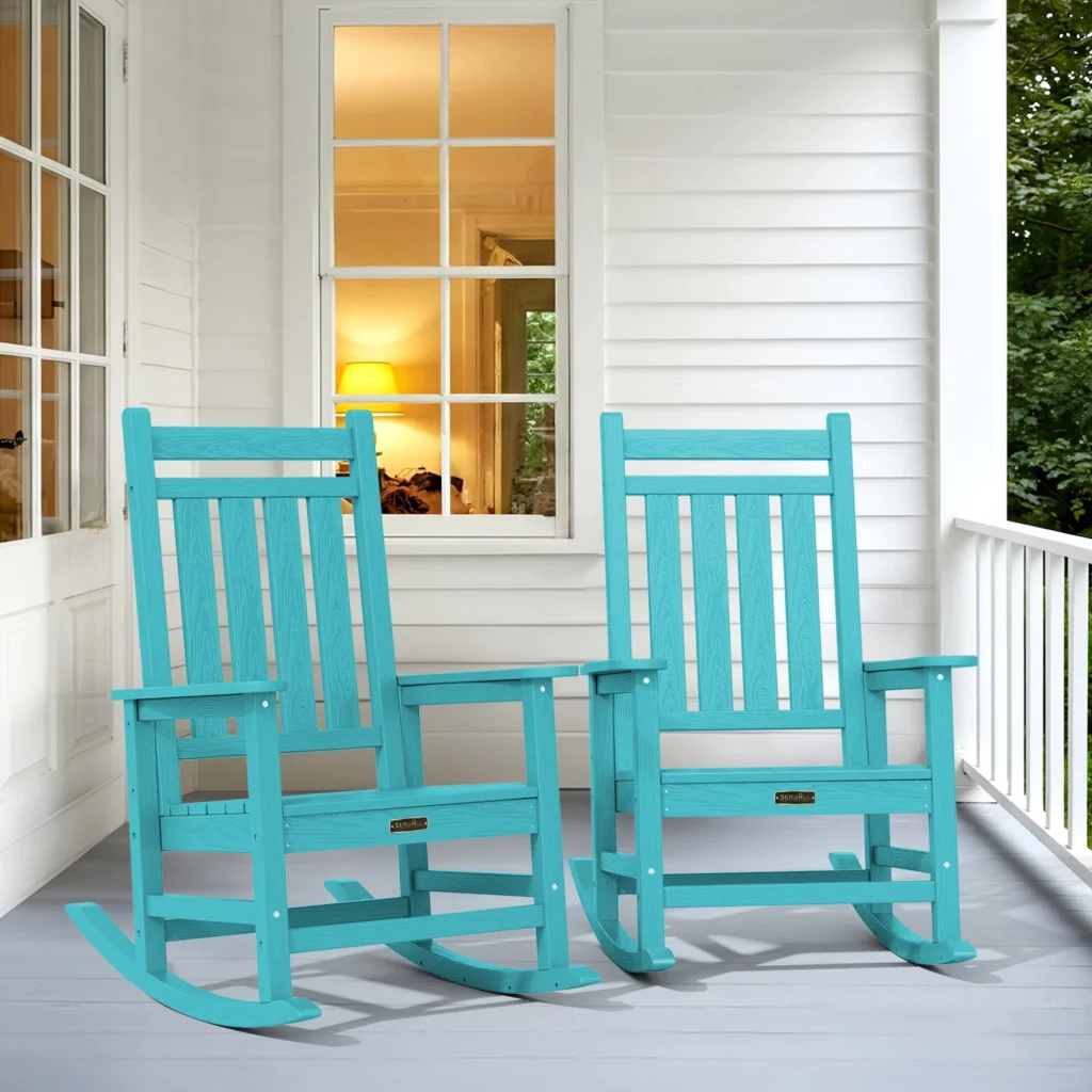 SERWALL Weather-Resistant HDPE Patio Rocking Chairs – Set of 2 — alternate angle showing full product