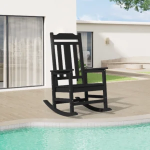 SERWALL Outdoor Rocking Chair Set of 2 HDPE Patio Rocker for Lawn Porch Black