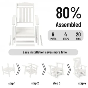 SERWALL Outdoor Rocking Chair Set of 2 HDPE Patio Rocker for Lawn Porch Black