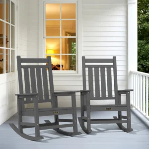 SERWALL Outdoor Rocking Chair Set of 2 HDPE Patio Rocker for Lawn Porch Black
