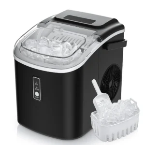 Simzlife Countertop Ice Maker with Handle 9 bullet ice in 6 Mins 26Lbs 24H Self Cleaning Portable Ice Maker with Basket and Scoop