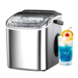 Simzlife Countertop Ice Maker with Handle Portable Ice Machine with Basket and Scoop 9 Bullet Ice In 6 Mins 26Lbs 24H Self Cleaning