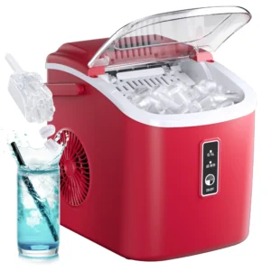 Simzlife Countertop Ice Maker with Handle Portable Ice Machine with Basket and Scoop 9 Bullet Ice In 6 Mins 26Lbs 24H Self Cleaning