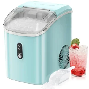 Simzlife Nugget Ice Maker Countertop with Handle Ready in 6 Mins with Chewable Ice 34lbs 24H Self Cleaning Black
