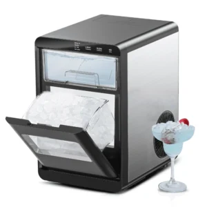 Simzlife Nugget Ice Maker Countertop with Handle Ready in 6 Mins with Chewable Ice 34lbs 24H Self Cleaning Black