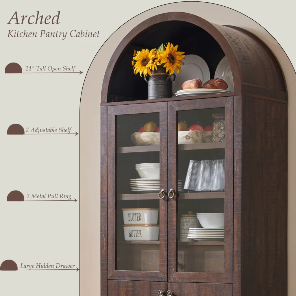 SinCiDo Arched 71″ Tall Pantry Cabinet – Versatile Storage Solution — alternate angle showing full product