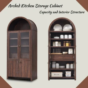 SinCiDo Arched Kitchen Pantry Storage Cabinet 71 Tall Wood Pantry Shelves with 2 Doors 2 Large Drawers for Dining Room Living Room