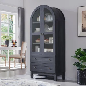 SinCiDo Arched Kitchen Pantry Storage Cabinet 71 Tall Wood Pantry Shelves with 2 Doors 2 Large Drawers for Dining Room Living Room