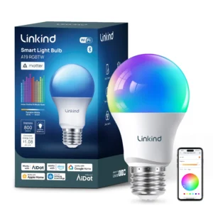 Smart Light Bulbs Linkind Matter Wifi Color Changing LED Light Bulbs 9W 60Watt Eqv A19 E26 RGB Dimmable Smart Light Bulbs Work Alexa Google Home Smar