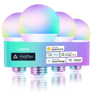 Smart Light Bulbs Linkind Matter Wifi Color Changing LED Light Bulbs 9W 60Watt Eqv A19 E26 RGB Dimmable Smart Light Bulbs Work Alexa Google Home Smar
