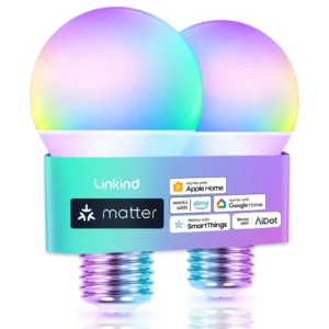 Smart Light Bulbs Linkind Matter Wifi Color Changing LED Light Bulbs 9W 60Watt Eqv A19 E26 RGB Dimmable Smart Light Bulbs Work Alexa Google Home Smar