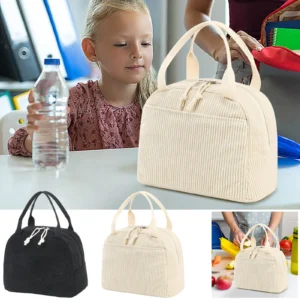 Soft Corduroy Lunch Box for Women Insulated Lunch Bag with Shoulder Strap Handle Strap Cute Corduroy Cooler Bags for Work Picnic