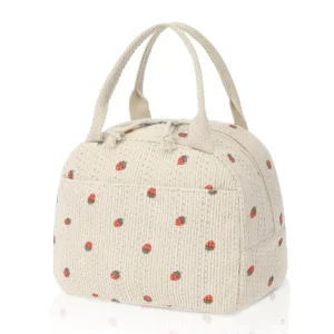 Soft Corduroy Lunch Box for Women Insulated Lunch Bag with Shoulder Strap Handle Strap Cute Corduroy Cooler Bags for Work Picnic