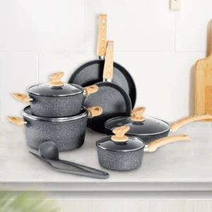 Sophia William 12 Pieces Kitchen Nonstick Granite Coated Cookware Set Bgrey
