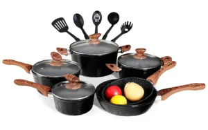 Sophia William 12 Pieces Kitchen Nonstick Granite Coated Cookware Set Bgrey