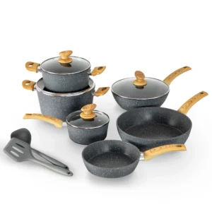 Sophia William 12 Pieces Kitchen Nonstick Granite Coated Cookware Set Bgrey