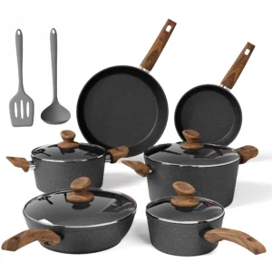Sophia William 12 Pieces Kitchen Nonstick Granite Coated Cookware Set Bgrey