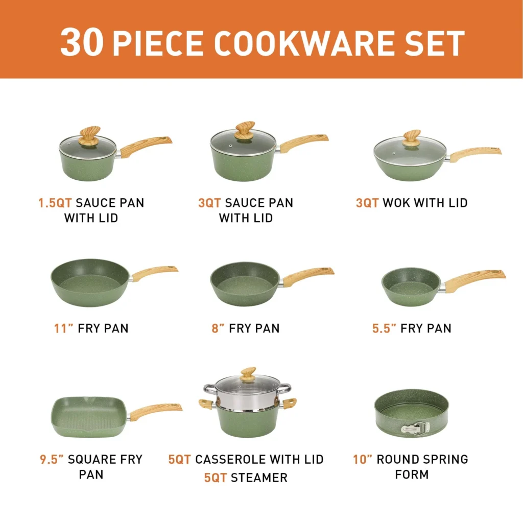 Sophia William 30-Piece Granite Nonstick Cookware Set – Versatile Aluminum Pots & Pans β alternate angle showing full product