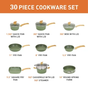 Sophia William 30 Pieces Cookware Bakeware Set Safe Granite Non stick Aluminum Pots and Pans Black