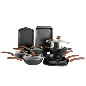 Sophia William 30 Pieces Cookware Bakeware Set Safe Granite Non stick Aluminum Pots and Pans Black