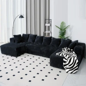 SOULART 130 Modular Sectional Couch U Shaped Sofa with Chaise Lounge Striped Corduroy Upholstered 4 Seater Sofa with Pillow Back and Square Arms