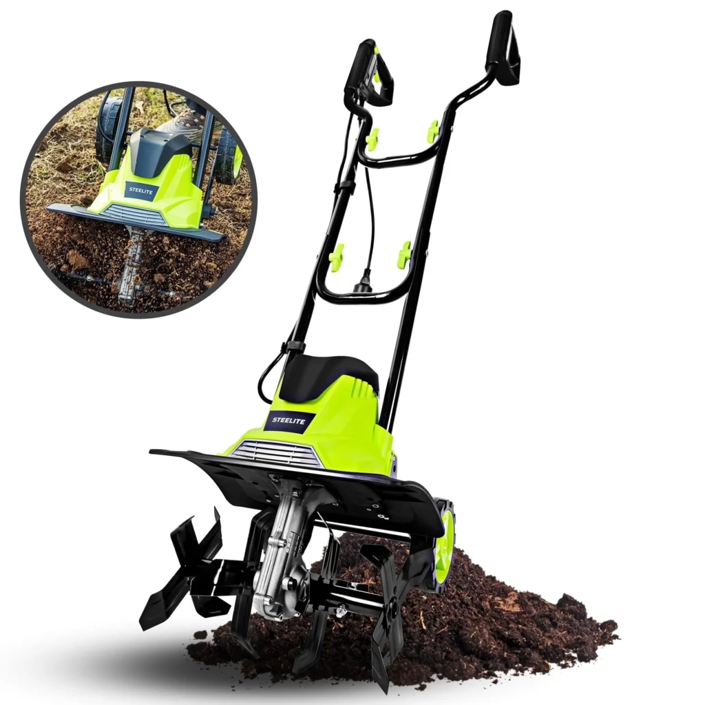 Steelite 14 Inch Corded Electric Tiller 10 Amp Electric Tiller and Cultivator for Gardening Lightweight Rototiller