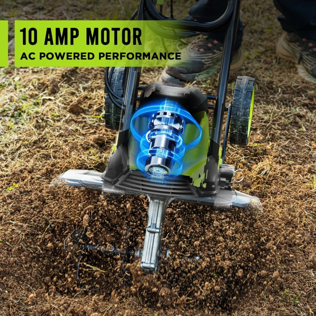Steelite 14 Inch Corded Electric Tiller 10 Amp Electric Tiller and Cultivator for Gardening Lightweight Rototiller — close-up detail of design and finish